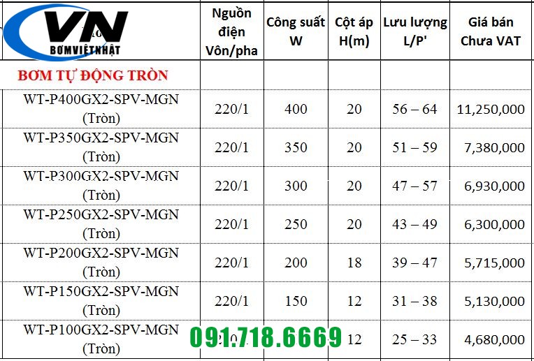 Bơm tự động tròn Hitachi WT-P100GX2-SPV-MGN 100W