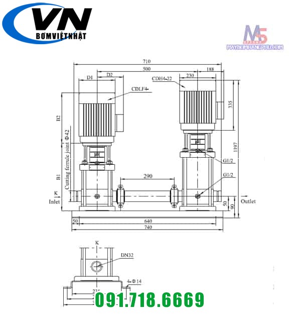 MÁY BƠM LY TÂM TRỤC ĐỨNG NHIỀU TẦNG CÁNH CNP CDLF4-12 3HP/220V 5