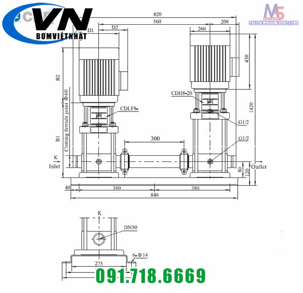 MÁY BƠM LY TÂM TRỤC ĐỨNG NHIỀU TẦNG CÁNH CNP CDLF8-16 7.5HP/380V 5