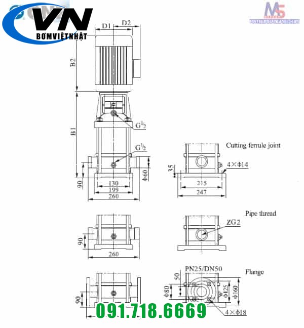 MÁY BƠM LY TÂM TRỤC ĐỨNG NHIỀU TẦNG CÁNH CNP CDLF20-12 20HP/380V 5