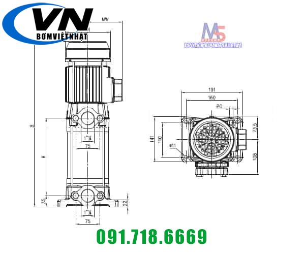 MÁY BƠM LY TÂM TRỤC ĐỨNG CVM AM/12 1.2HP 4