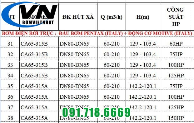 MÁY BƠM CHỮA CHÁY PENTAX ĐỘNG CƠ ĐIỆN CA65-315B 4