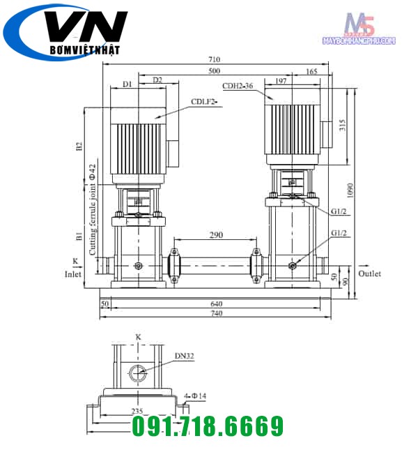 MÁY BƠM LY TÂM TRỤC ĐỨNG NHIỀU TẦNG CÁNH CNP CDLF2-13 2HP/220V 5