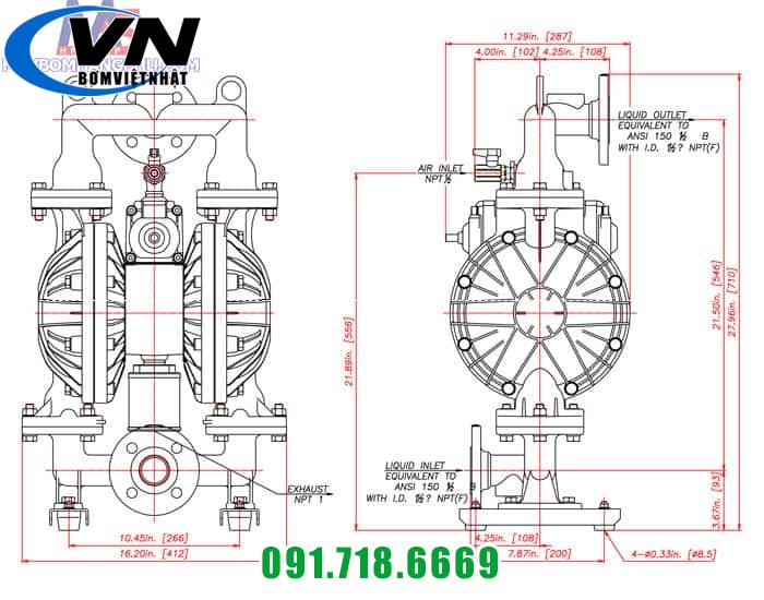 Bơm màng khí nén Yamada NDP-40BPT - Cỡ nòng 1-1/2